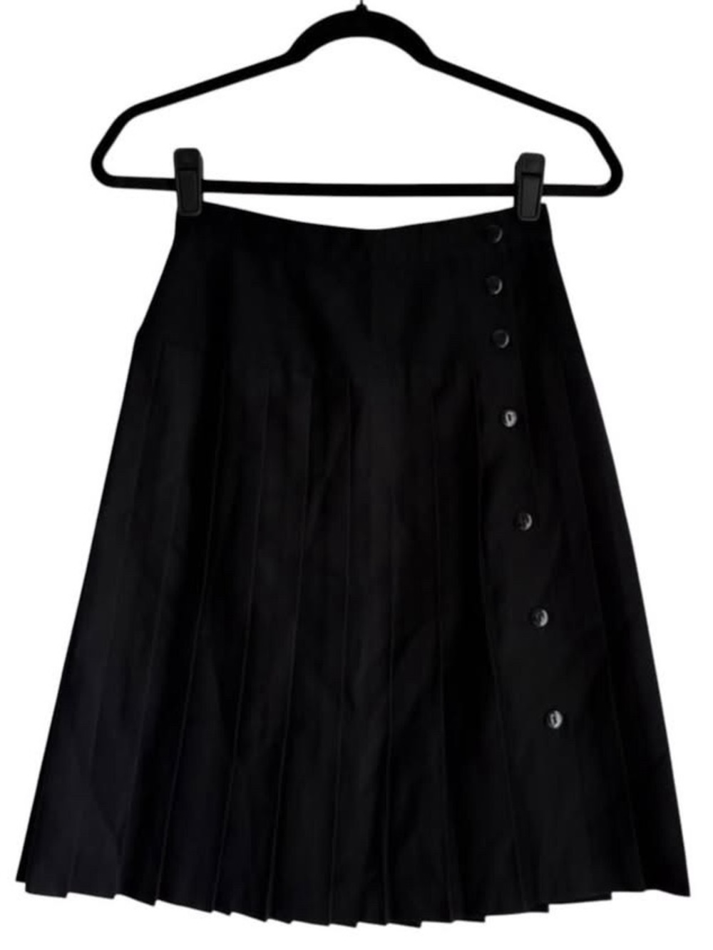 Vintage Made In Canada Black Pleated Skirt Side Buttons Closure Mini 90s Y2K